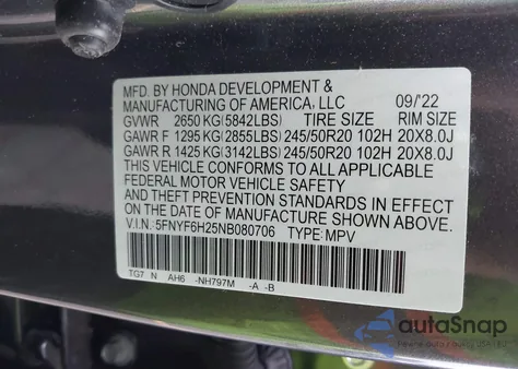 2022 Honda Pilot Se from USA, damaged, VIN 5FNYF6H25NB080706